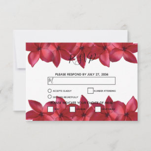Red Plumeria Frangipani Wedding RSVP Cards Karte