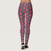 Red Poinsetta Muster Floral Weihnachten Schwarz Leggings (Rückseite)