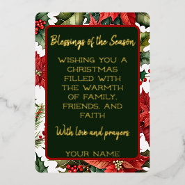 Red Poinsetti mit individueller Weihnachtsmeldung Folien Feiertagskarte