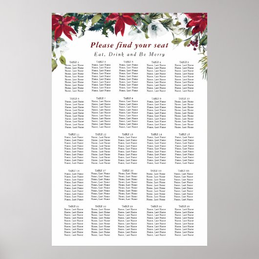 Red Poinsettia 25 Tische Weihnachtssaison CHART Poster (Vorne)