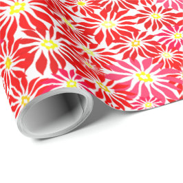 Red Poinsettia Allover Holiday Floral Pattern Wrap Geschenkpapier