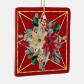 Red Poinsettia Aquarellen und Gold-Geo-Rahmen Keramikornament (Rechts)