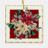 Red Poinsettia Aquarellen und Gold-Geo-Rahmen Keramikornament (Vorderseite)