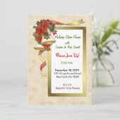 Red Poinsettia Bells Einladung (Stehend Vorderseite)