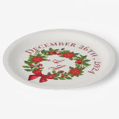 Red Poinsettia Berries Weihnachtsfeier Pappteller (Schrägansicht)