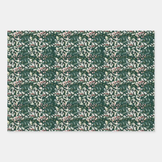 Red Poinsettia Blume auf dunkelgrün Geschenkpapier Set (Vorderseite 3)