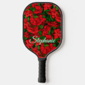 Red Poinsettia Blume Eleganter Skriptname Pickleball Schläger (Rückseite)