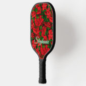 Red Poinsettia Blume Eleganter Skriptname Pickleball Schläger (Links)