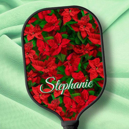 Red Poinsettia Blume Eleganter Skriptname Pickleball Schläger