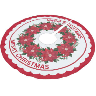 Red Poinsettia Blume & Holly Berries Wreath Polyester Weihnachtsbaumdecke