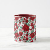 Red Poinsettia Blume Ivy Blätter Wasserfarbname Tasse (Zentrum)