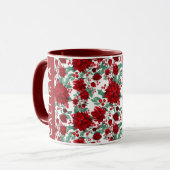 Red Poinsettia Blume Ivy Blätter Wasserfarbname Tasse (Vorderseite Links)