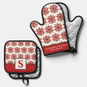 Red Poinsettia Blume Muster Mit Monogramm Ofenhandschuh & Topflappen-Set (Vorderseite/Rückseite)