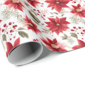 Red Poinsettia Blume Weihnachten Berries Urlaub Geschenkpapier (Rolleneckpunkt)