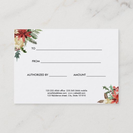 Red Poinsettia Blume Weihnachtsgeschenk Rabattkarte (Rückseite)