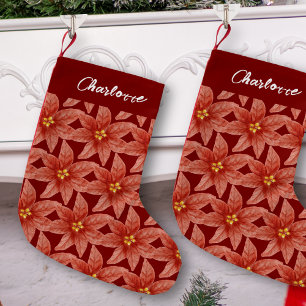 Red Poinsettia Blumenname Weihnachtsfeiertag Kleiner Weihnachtsstrumpf