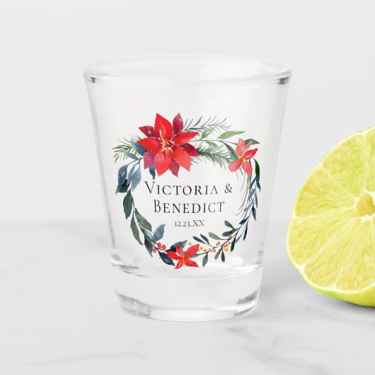 Red Poinsettia Blumenweih Custom Schnapsglas (Vorderseite)