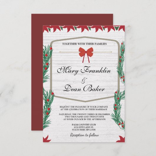 Red Poinsettia Blumenweihnachtsfeier Wasserfarbenh Einladung (Vorne/Hinten)