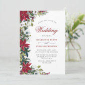 Red Poinsettia Blumenweihnachtsfeier Wasserfarbenh Einladung (Stehend Vorderseite)