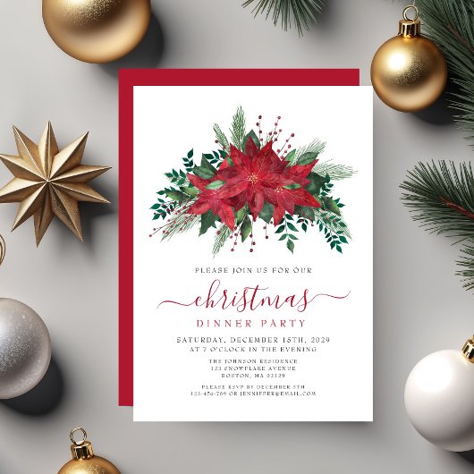 Red Poinsettia Blumenweihnachtsfest Party Einladung