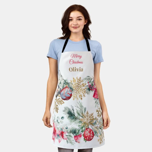 Red Poinsettia Blumenweihnachtsfest Party Schürze (Getragen)