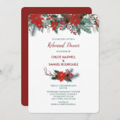 Red Poinsettia Border Bouquet Probe Dinner Einladung (Vorne/Hinten)