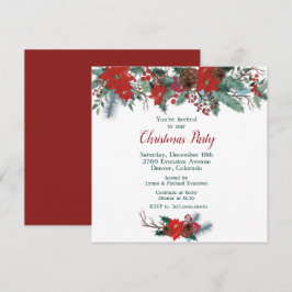 Red Poinsettia Border Bouquet Weihnachtsgebäck Par Einladung