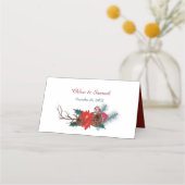 Red Poinsettia Border Floral Wedding Platzkarte (Rückseite)