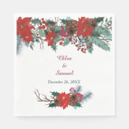 Red Poinsettia Border Floral Wedding Serviette