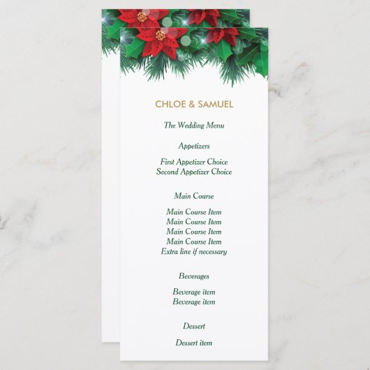 Red Poinsettia Border Wedding Menu Menükarte (Vorne/Hinten)