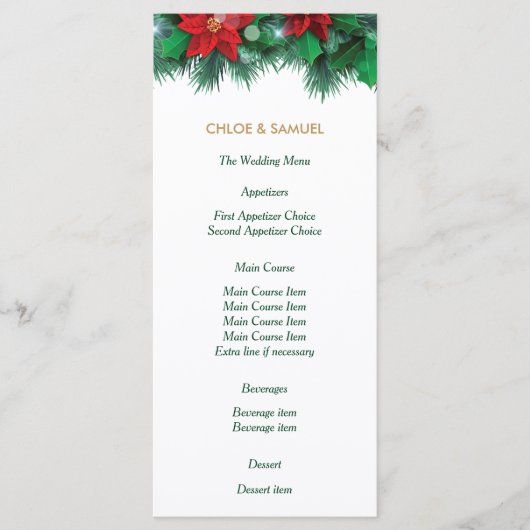 Red Poinsettia Border Wedding Menu Menükarte (Vorderseite)