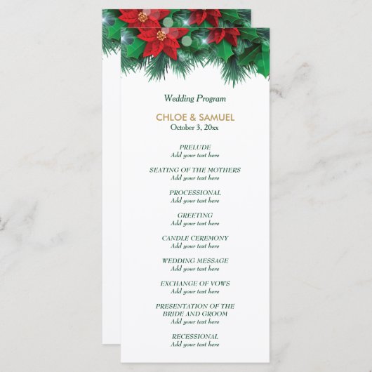 Red Poinsettia Border Wedding Program Programm (Vorne/Hinten)