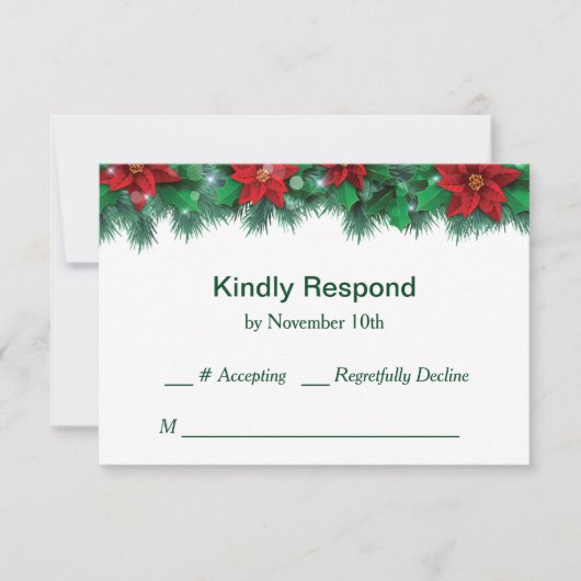 Red Poinsettia Border Wedding RSVP (Vorderseite)