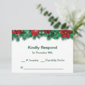 Red Poinsettia Border Wedding RSVP (Stehend Vorderseite)