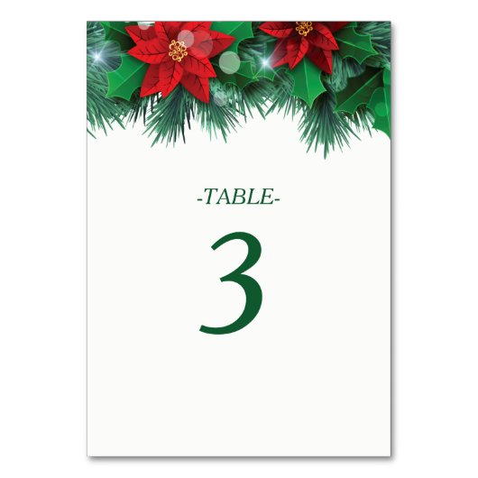 Red Poinsettia Border Wedding Table Tischnummer (Vorderseite)