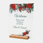 Red Poinsettia Border Wedding Welcome#2 Acrylschild (Winkel)