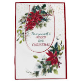 Red Poinsettia Bouquet Gold Glitzer Weihnachten Mittlere Geschenktüte (Vorderseite)