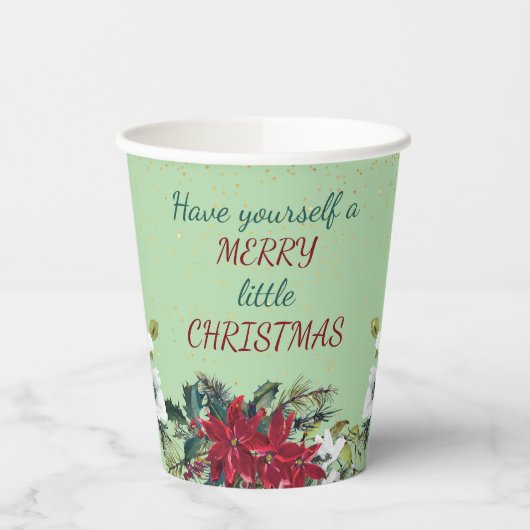 Red Poinsettia Bouquet Gold Glitzer Weihnachten  Pappbecher (Links)