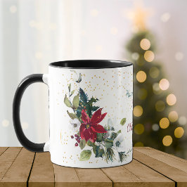 Red Poinsettia Bouquet Gold Glitzer Weihnachten Tasse