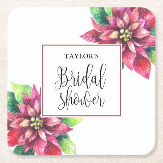 Red Poinsettia Brautparty Rechteckiger Pappuntersetzer (Vorderseite)