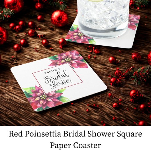Red Poinsettia Brautparty Rechteckiger Pappuntersetzer