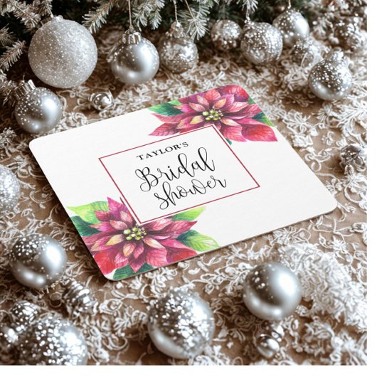 Red Poinsettia Brautparty Rechteckiger Pappuntersetzer