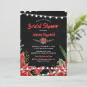 Red Poinsettia Chalkboard Weihnachtsfeiertag Braut Einladung (Stehend Vorderseite)