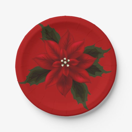 Red Poinsettia Christmas 7" Pappteller (Vorderseite)