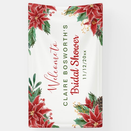 Red Poinsettia Christmas Brautparty Banner (Vertikal)