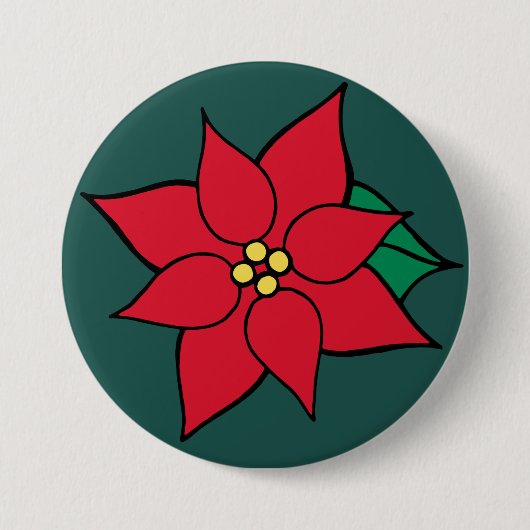 Red Poinsettia Christmas Button (Vorderseite)