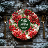 Red Poinsettia Christmas Custom Elegant Plates Pappteller