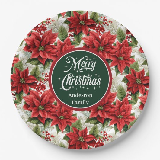Red Poinsettia Christmas Custom Elegant Plates Pappteller (Vorderseite)