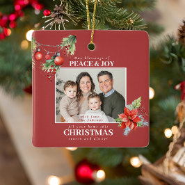 Red Poinsettia Christmas Family Photo Keramikornament