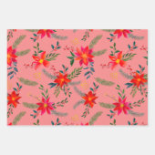 Red Poinsettia Christmas Floral Geschenkpapier Set (Vorderseite 3)